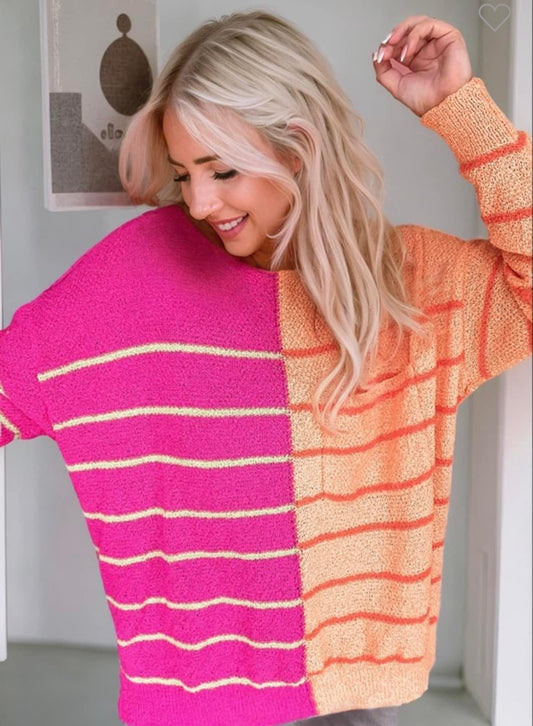 Striped sweater half and half