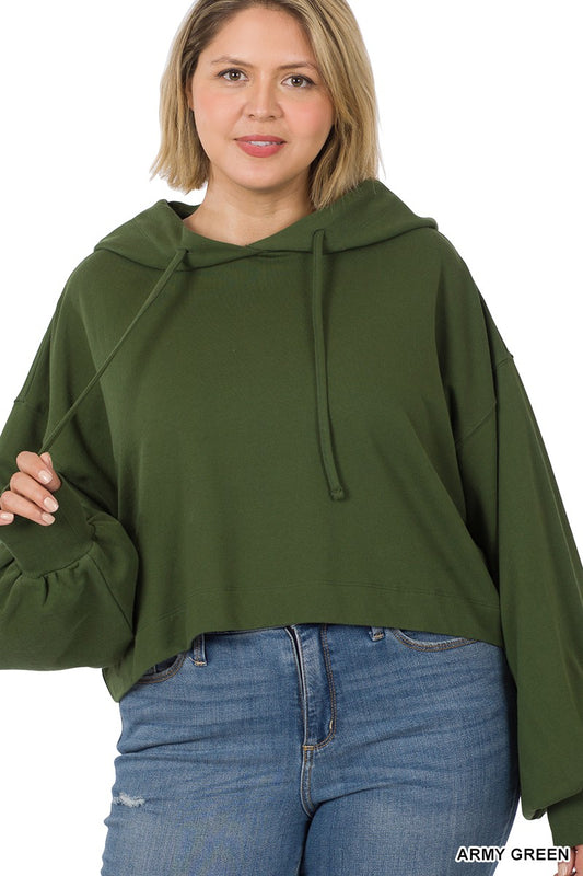 PLUS FRENCH TERRY DROP SHOULDER CROPPED HOODIE