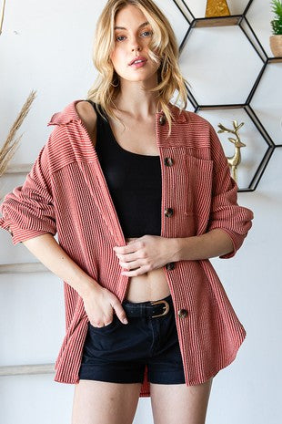 RIBBED BUTTON JACKET