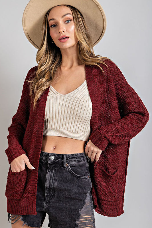 RIBBED KNIT OPEN FRONT CARDIGAN