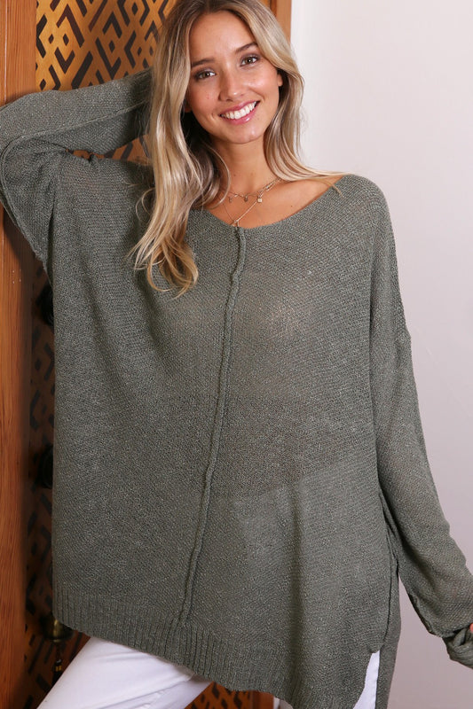 V neck sweater tunic top