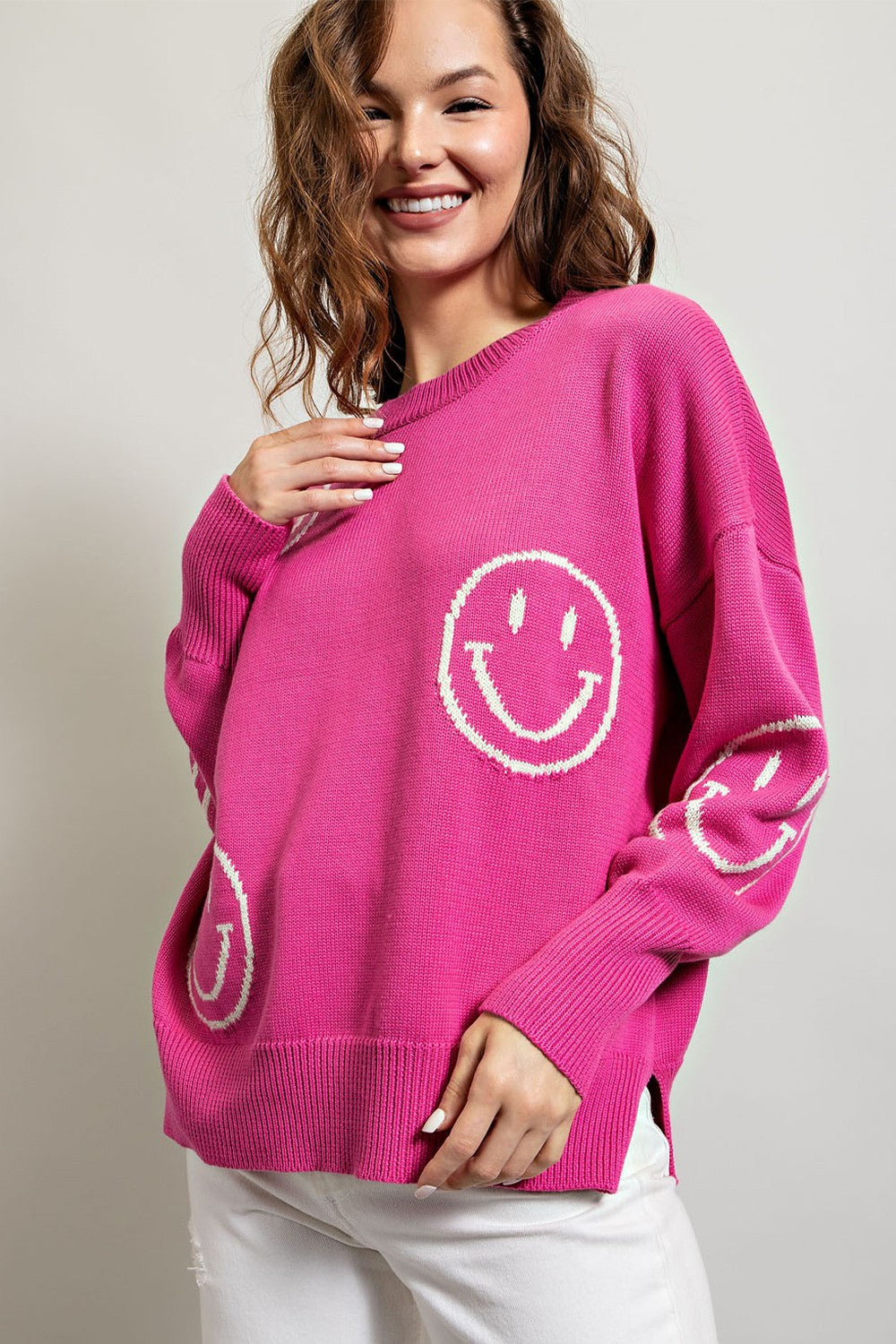 SMILE PATTERN KNIT SWEATER TOP